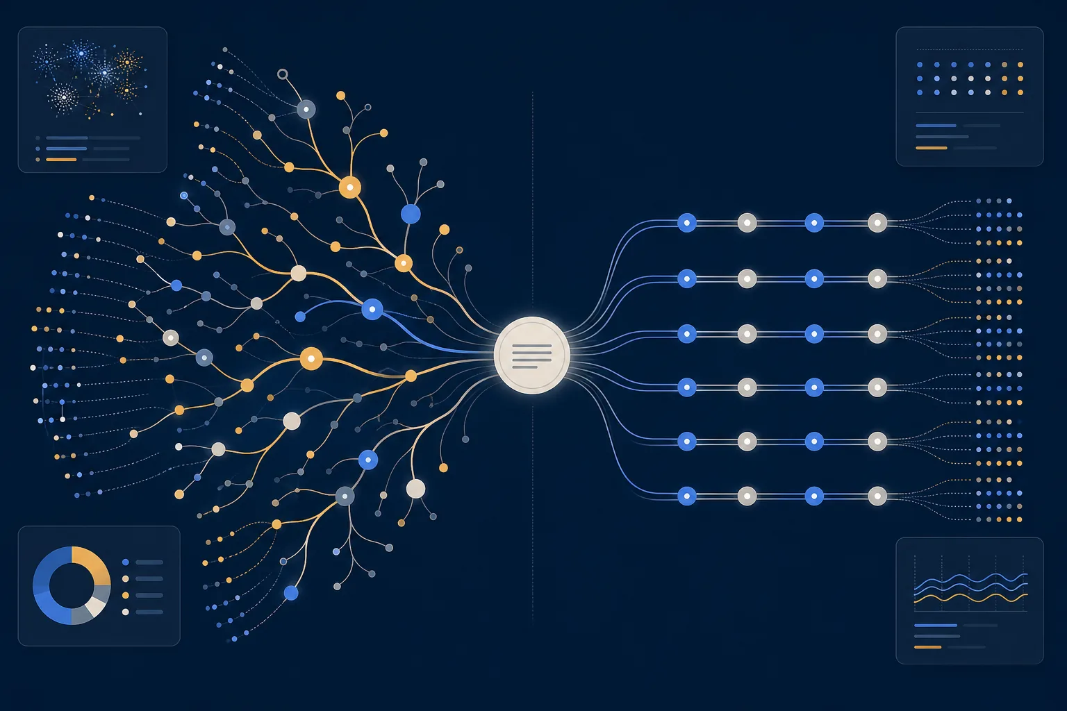 Network of auxiliary searches comparing an exploratory pattern with a more stable pattern